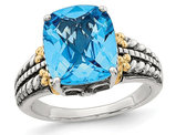 5.00 Carat (ctw) Swiss Blue Topaz Ring in Sterling Silver with 14K Gold Accent