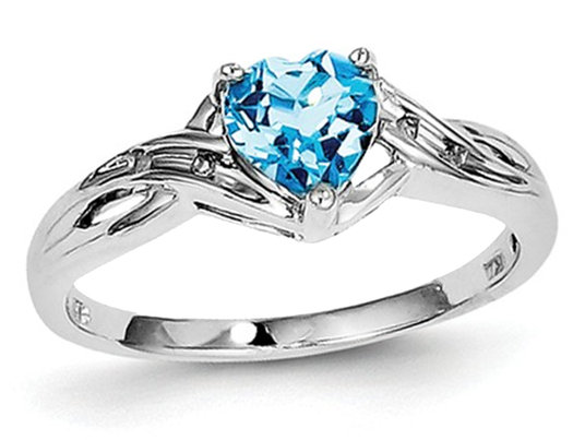 2/3 Carat (ctw) Natural Swiss Blue Topaz Heart Ring in Sterling Silver