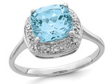 2.35 Carat (ctw) Swiss Blue Topaz Cushion Cut Ring in Sterling Silver