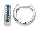 1/4 Carat (ctw) Blue & White Diamond Huggie Hoop Earrings in 14K White Gold
