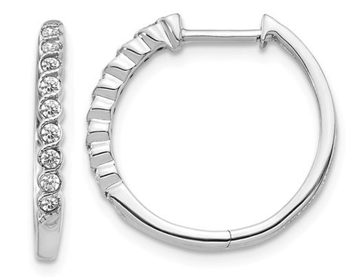 1/4 Carat (ctw) Diamond Huggie Hoop Earrings in 14K White Gold (2/3 inch)