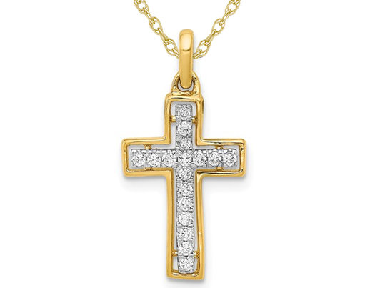 1/8 Carat (ctw) Diamond Cross Pendant Necklace in 14K Two Tone Gold with Chain