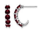 Sterling Silver Rhodium Plated Garnet J-Hoop Earrings