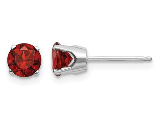 14K White Gold 5mm Solitaire Stud Natural Garnet Earrings 1.26 Carats (ctw)