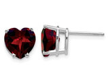 14K White Gold 5mm Heart Stud Natural Garnet Earrings 4.00 Carats (ctw8