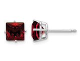 14K White Gold Princess Cut Solitaire Stud 6mm Garnet Earrings 2.80 Carat (ctw)