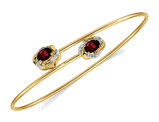 14K Yellow Gold Natural Garnet Bangle Bracelet with Diamond Accents