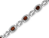 Sterling Silver Natural Garnet Link Bracelet 6.20 Carats (ctw) 