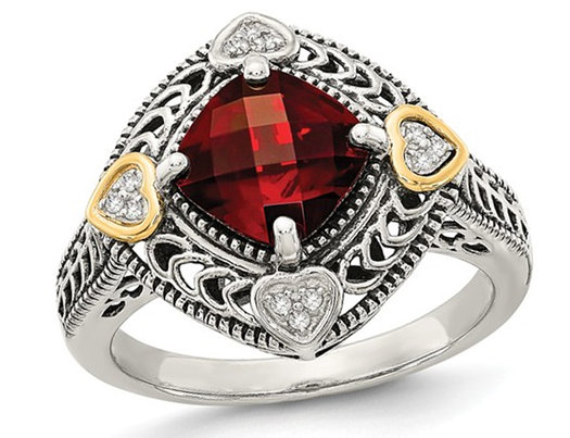 2.25 Carat (ctw) Natural Garnet Ring in Sterling Silver with 14K Gold Accents