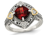 2.25 Carat (ctw) Natural Garnet Ring in Sterling Silver with 14K Gold Accents