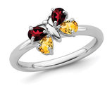 Sterling Silver Butterfly Garnet and Citrine Ring 3/4 Carat (ctw)