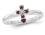 1/7 Carat (ctw) Red Garnet Cross Ring in Sterling Silver