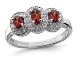 3/5 Carat (ctw) Three Stone Garnet Ring in Sterling Silver 