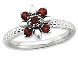 Natural Garnet Flower Ring 2/3 Carat (ctw) in Sterling Silver