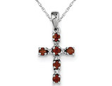 2/5 Carat (ctw) Garnet Cross Pendant Necklace in Sterling Silver with Chain