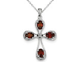 2.00 Carat (ctw) Garnet Cross Pendant Necklace in Sterling Silver with Chain