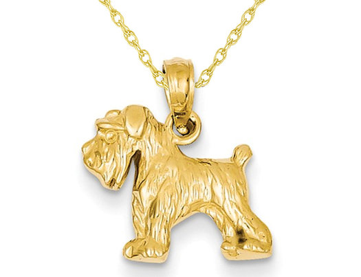 14K Yellow Gold Schnauzer Dog Charm Pendant Necklace with Chain