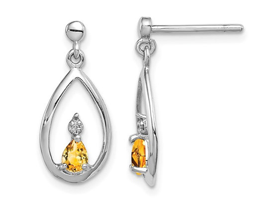 1/5 Carat (ctw) Yellow Citrine Dangle Earrings in Sterling Silver