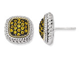 2/3 Carat (ctw) Citrine Cluster Earrings in Sterling Silver with 14K Gold Accents