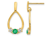2/5 Carat (ctw) Natural Green Emerald Earrings with Synthetic White Sapphires in 14K Yellow  Gold