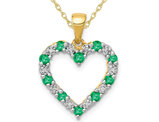 1/3 Carat (ctw) Natural Green Emerald Heart Pendant Necklace in 14K Yellow Gold with Chain