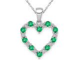 Natural Green Emerald Heart Pendant Necklace 1/3 Carat (ctw) in 14K White Gold with Chain