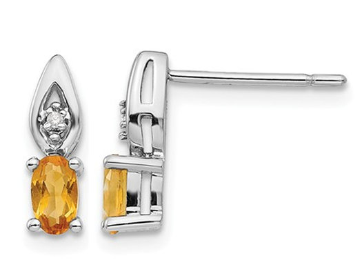 Natural Citrine 1/3 Carat (ctw) Solitaire Post Earrings in 14K White Gold