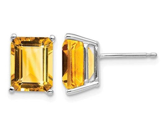 Citrine 4.20 Carat (ctw) Emerald Cut Solitaire Earrings in 14K White Gold
