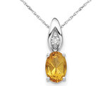 14K White Gold Solitaire Citrine Pendant Necklace 1/3 Carat (ctw) with Chain