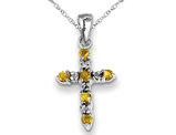 14K White Gold Natural Citrine Cross Pendant Necklace 1/6 Carat (ctw) with Chain