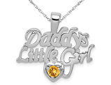 Daddys Little Girl Charm Pendant Necklace with Citrine in Sterling Silver with Chain