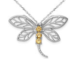 Sterling Silver Citrine Dragonfly Pendant Necklace 1/7 Carat (ctw) with Chain
