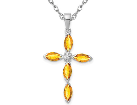 9/10 Carat (ctw) Natural Citrine Cross Pendant Necklace in Sterling Silver with Chain