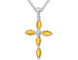 9/10 Carat (ctw) Natural Citrine Cross Pendant Necklace in Sterling Silver with Chain