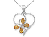 2/3 Carat (ctw) Citrine Butterfly Heart Pendant Necklace in Sterling Silver with Chain