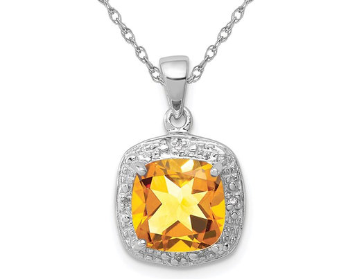 1.80 Carat (ctw) Citrine Drop Halo Pendant Necklace in Sterling Silver with Chain