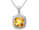 1.80 Carat (ctw) Citrine Drop Halo Pendant Necklace in Sterling Silver with Chain