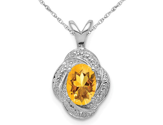 4/5 Carat (ctw) Citrine Drop Halo Pendant Necklace in Sterling Silver with Chain