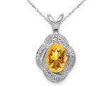 4/5 Carat (ctw) Citrine Drop Halo Pendant Necklace in Sterling Silver with Chain