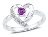 Sterling Silver Lab Created Amethyst and Accent Diamond Heart Promise Ring 1/5 Carat (ctw)