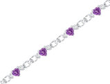 Sterling Silver Lab Created Amethyst Heart Bracelet 3.85 Carat (ctw)