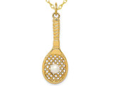 Tennis Racquet Pendant Necklace in 14K White Gold with Freshwater Cultured Pearl Ball