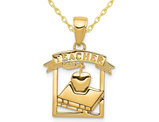 14K Yellow Gold Teacher Apple and Book Charm Pendant Necklace with Chain