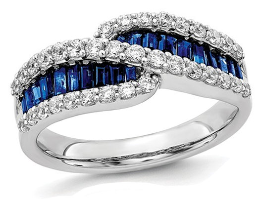 1.20 Carat (ctw) Natural Blue Sapphire Ring in 14K White Gold with 1/2 Carat (ctw) Diamonds