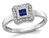 1/7 Carat (ctw) Natural Blue Sapphire Ring in 14K White Gold with Diamonds
