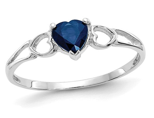 1/2 Carat (ctw) Natural Blue Sapphire Heart Promise Ring in 14K White Gold