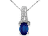 3/4 Carat Natural Blue Sapphire and Diamond Pendant Necklace in 14K White Gold with Chain