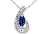 1/4 Carat (ctw) Natural Blue Sapphire Drop Pendant Necklace in 14K White Gold with Chain