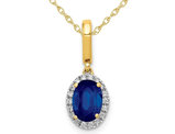 1.00 Carat (ctw) Natural Blue Sapphire Pendant Necklace with Diamonds in 14K Yellow Gold