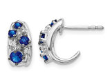 1/2 Carat (ctw) Blue Sapphire Earrings in 14K White Gold with Accent Diamonds
